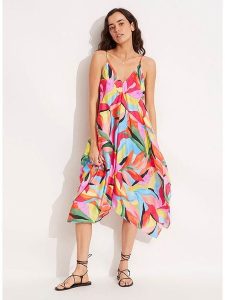 Seafolly Sukienka ze wzorem rozmiar: S. Sukienki Seafolly, s, bez wzorów, z asymetrycznym kołnierzem, bez ramiączek, midi, asymetryczne. Za 184,02 zł.
