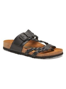 Comfortfusse Skórzane japonki w kolorze czarnym rozmiar: 38. Czarne klapki Comfortfüße, bez wzorów, ze skóry, z otwartym noskiem, bez obcasa. Za 260,99 zł.