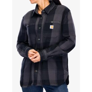 Koszula turystyczna damska Carhartt Loose Fit Twill Shirt Jac. Czarne koszule CARHARTT, bez wzorów, bez kołnierzyka, bez ramiączek. Za 286,99 zł.