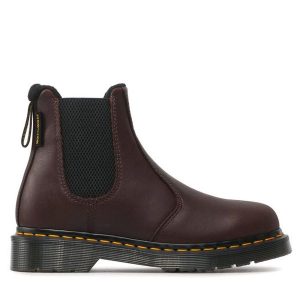 Sztyblety Dr. Martens. Czerwone botki Dr. Martens, bez wzorów, bez obcasa, na płaskiej podeszwie, bez zapięcia. Za 579,99 zł.