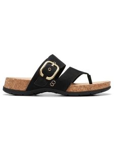 Clarks Skórzane japonki "Reileigh Park" w kolorze czarnym rozmiar: 39. Czarne klapki Clarks, bez wzorów, z nubiku, z otwartym noskiem, bez obcasa. Za 131,74 zł.