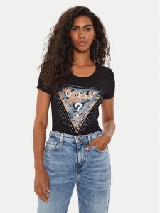 Guess T-Shirt W4YI15 J1314 Czarny Regular Fit. Czarne t-shirty Guess, s, z aplikacjami, z bawełny, bez kołnierzyka, bez ramiączek. Za 99,99 zł.