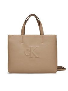 Calvin Klein Jeans Torebka Sculpted Mini Ew Tote LV04K3111G Beżowy. Brązowe torebki klasyczne Calvin Klein Jeans, bez wzorów, z jeansu, bez dodatków. Za 309,99 zł.