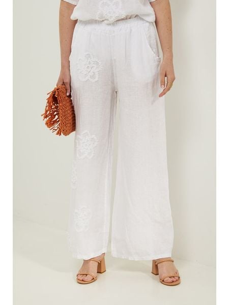 Rodier Lin Lniane spodnie w kolorze białym rozmiar: XL/XXL. Białe spodnie z wysokim stanem Rodier Lin, bez wzorów, ze lnu, z podwyższonym stanem. Za 180,49 zł.