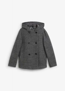 Kurtka bosmanka z miękkiej przędzy boucle. Brązowe kurtki bonprix, bez wzorów, z kapturem. Za 269,99 zł.