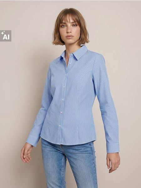 Bawełniana koszula slim fit - wielobarwny. Koszule Sinsay, l, bez wzorów, z bawełny, bez kołnierzyka, bez ramiączek. Za 39,99 zł.