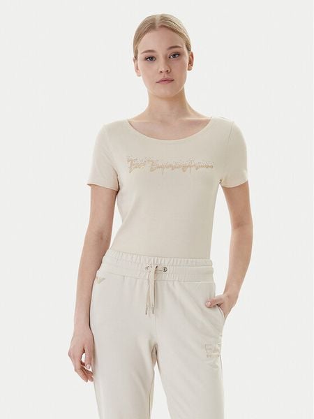 EA7 Emporio Armani T-Shirt 7W000978 AF10373 U1088 Beżowy Regular Fit. Brązowe t-shirty EA7 Emporio Armani, s, bez wzorów, z bawełny, bez kołnierzyka, bez ramiączek. Za 269,99 zł.