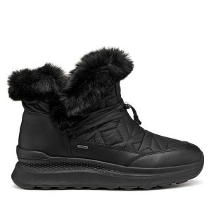 Trzewiki Geox. Czarne botki Geox, bez wzorów, bez obcasa, na płaskiej podeszwie, bez zapięcia. Za 589,99 zł.