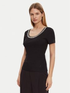 Marciano Guess Bluzka 5RGP18 6299A Czarny Reglan Fit. Czarne bluzki Marciano Guess, m, z aplikacjami, z wiskozy, bez kołnierzyka, bez ramiączek. Za 169,99 zł.