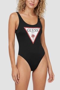 GUESS Czarny damski jednoczęściowy strój kąpielowy z logo Violet, Rozmiar L. Czarne stroje jednoczęściowe Guess, z aplikacjami. Za 389,99 zł.