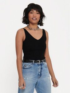 JDY Top Nanna 15180497 Czarny Slim Fit. Czarne topy JDY, l, bez wzorów, z wiskozy, bez kołnierzyka, bez ramiączek. Za 89,99 zł.