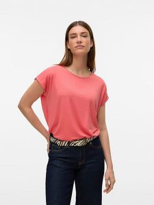Vero Moda Koszulka w kolorze koralowym rozmiar: XL. Czerwone bluzki Vero Moda, xl, bez wzorów, bez kołnierzyka, bez ramiączek. Za 65,85 zł.