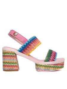 Laura Vita Sandały Noao 03 Różowy. Czerwone sandały LAURA VITA, bez wzorów, z materiału, bez obcasa, na słupku, bez zapięcia. Za 389,99 zł.