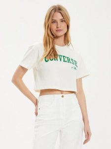 Converse T-Shirt W Retro Chuck Cropped Tee 10027151-A03 Écru Regular Fit. T-shirty Converse, l, bez wzorów, z bawełny, bez kołnierzyka, bez ramiączek. Za 139,99 zł.