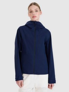 4F Kurtka przejściowa membrana 5000 damska - granatowa XL. Niebieskie kurtki 4f, m, bez wzorów, z dzianiny, z kapturem. W wyprzedaży za 199,99 zł.