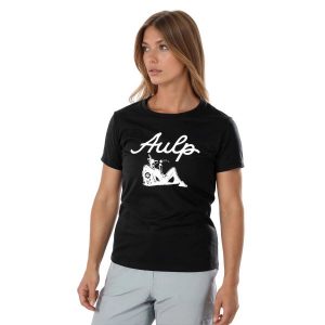 T-shirt damski dopasowany okrągły dekolt BANNE z ekologicznych materiałów. Czarne koszulki sportowe Aulp, bez wzorów, z materiału, bez ramiączek. W wyprzedaży za 79,99 zł.