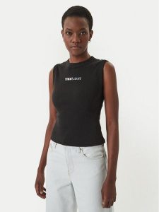 Tommy Jeans Top DW0DW22577 Czarny Slim Fit. Czarne topy Tommy Jeans, l, bez wzorów, z bawełny, bez kołnierzyka, bez ramiączek. Za 129,99 zł.