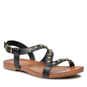 Sandały Lasocki. Czarne sandały Lasocki, bez wzorów, bez obcasa, na płaskiej podeszwie, bez zapięcia. Za 169,99 zł.