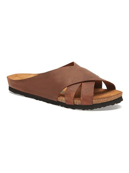 Comfortfusse Skórzane klapki w kolorze ciemnobrązowym rozmiar: 39. Brązowe klapki Comfortfüße, bez wzorów, ze skóry, z otwartym noskiem, bez obcasa. Za 241,95 zł.