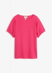 T-shirt ze strukturowanego materiału. Czerwone t-shirty bonprix, bez wzorów, bez kołnierzyka, bez ramiączek. Za 19,99 zł.