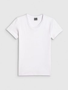4F T-shirt slim gładki damski - biały L. Białe t-shirty 4f, l, bez wzorów, z bawełny, bez kołnierzyka, bez ramiączek. Za 49,99 zł.