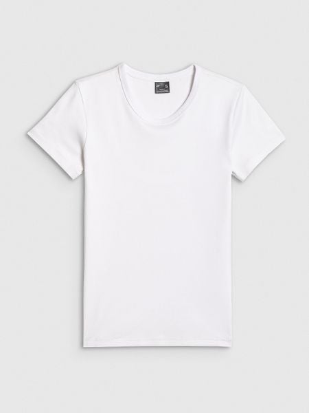 4F T-shirt slim gładki damski - biały L. Białe t-shirty 4f, l, bez wzorów, z bawełny, bez kołnierzyka, bez ramiączek. Za 49,99 zł.