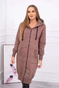 Bluza ocieplana długa z kapturem mocca. Bluzy KESI, l, bez wzorów, z bawełny, z kapturem. Za 313,67 zł.