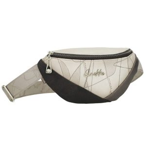 Torebka nerka damska Anekke, nerka z zamkiem błyskawicznym i regulowanym paskiem ozdobiona subtelnym nadrukiem oraz metalowym logo, beżowa, 42815-745. Brązowe nerki i saszetki Anekke, bez wzorów. Za 269,00 zł.