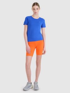 4F Legginsy kolarki do biegania szybkoschnące damskie - pomarańczowe L. Brązowe legginsy 4f, bez wzorów, z dzianiny, z podwyższonym stanem, krótkie. W wyprzedaży za 79,99 zł.