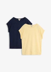 T-shirt z czystej bawełny organicznej (2 szt.). Niebieskie t-shirty bonprix, bez wzorów, z bawełny, bez kołnierzyka, bez ramiączek. Za 74,99 zł.