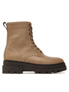 Tommy Hilfiger Botki Bicolor Leather Lace-Up FW0FW08160 Beżowy. Brązowe botki TOMMY HILFIGER, bez wzorów, ze skóry, bez obcasa, na płaskiej podeszwie, bez zapięcia. Za 469,99 zł.