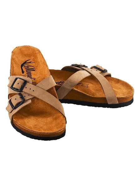 Moosefield Skórzane klapki w kolorze jasnobrązowym rozmiar: 39. Brązowe klapki Moosefield, bez wzorów, z otwartym noskiem, bez obcasa. Za 184,46 zł.