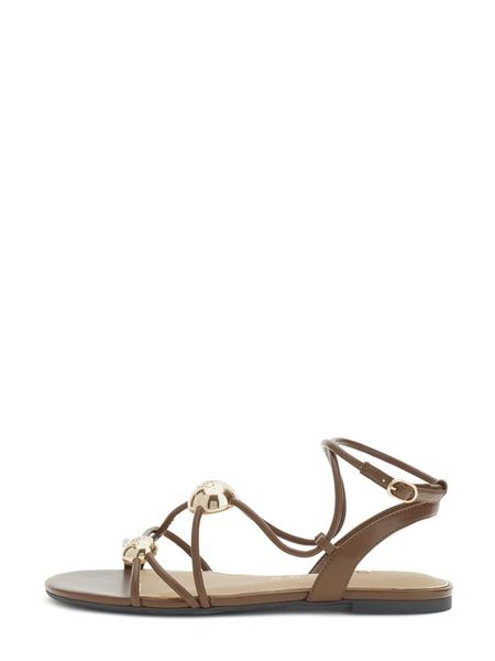 Guess Sandały 182994 Brązowy ciemny. Brązowe sandały Guess, z aplikacjami, bez obcasa, na słupku, bez zapięcia. Za 444,99 zł.
