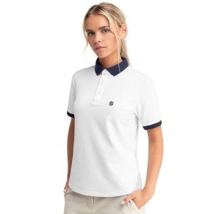 Koszulka golfowa polo Pique Valderrama. Białe bluzki SIROKO, bez wzorów, prążkowane, sportowe, bez kołnierzyka, bez ramiączek. Za 211,00 zł.