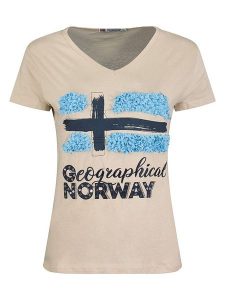 Geographical Norway Koszulka "Jarine" w kolorze beżowym rozmiar: XXL. Brązowe bluzki Geographical Norway, xxl, bez wzorów, bez kołnierzyka, bez ramiączek. Za 65,69 zł.
