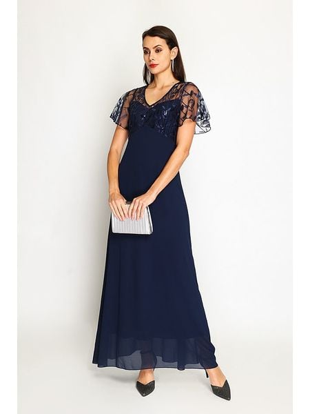 ASSUILI Sukienka w kolorze granatowym rozmiar: 42. Niebieskie sukienki Assuili, bez wzorów, klasyczne, bez kołnierzyka, bez ramiączek, maxi. Za 218,05 zł.