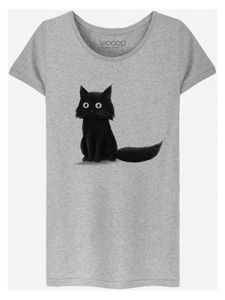 WOOOP Koszulka "Sitting Cat" w kolorze szarym rozmiar: M. Szare bluzki Wooop, m, bez wzorów, bez kołnierzyka, bez ramiączek. Za 61,45 zł.