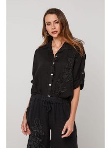 Lin Passion Lniana koszula w kolorze czarnym rozmiar: 38/40. Czarne koszule Lin Passion, bez wzorów, ze lnu, bez kołnierzyka, bez ramiączek. Za 165,99 zł.