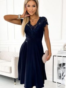 Sukienka Model Linda 381-4 Navy - Numoco. Niebieskie sukienki NUMOCO, l, bez wzorów, z elastanu, bez kołnierzyka, bez ramiączek, mini. Za 459,16 zł.