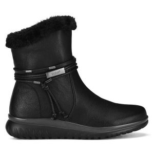 Botki Go Soft. Czarne botki Go Soft, bez wzorów, bez obcasa, na płaskiej podeszwie, bez zapięcia. Za 229,99 zł.
