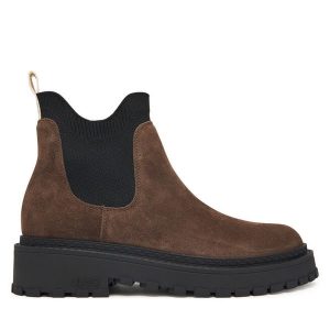 Sztyblety Liu Jo. Brązowe botki Liu Jo, bez wzorów, bez obcasa, na płaskiej podeszwie, bez zapięcia. Za 599,99 zł.