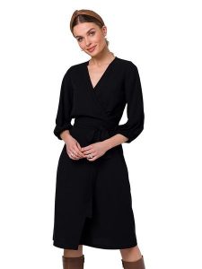 Stylove Sukienka w kolorze czarnym rozmiar: L. Czarne sukienki Stylove, l, bez wzorów, z tkaniny, bez kołnierzyka, bez ramiączek, midi, kopertowe. Za 237,17 zł.