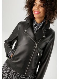 Aniston Kurtka w kolorze czarnym ze skóry syntetycznej rozmiar: 40. Czarne kurtki Aniston, bez wzorów, ze skóry, bez kaptura. Za 108,74 zł.