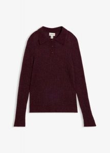 Sweter polo z miękkiej dzianiny ażurowej. Brązowe swetry klasyczne bonprix, z dzianiny, bez kołnierzyka. Za 219,99 zł.