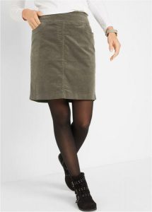 Spódnica sztruksowa z bawełny ze stretchem. Brązowe spódnice bonprix, bez wzorów, z bawełny, midi. Za 109,99 zł.