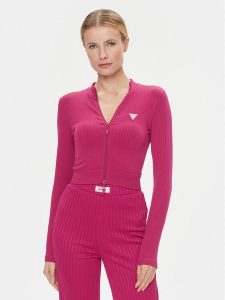 Guess Bluza V4RP01 Z3CC0 Różowy Slim Fit. Czerwone bluzy Guess, l, z aplikacjami, z syntetyku, bez kaptura. Za 169,99 zł.