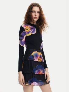 Desigual Sukienka codzienna Pansee Lacroix 24WWVK34 Czarny Regular Fit. Czarne kombinezony Desigual, m, bez wzorów, z syntetyku, bez kołnierzyka, bez ramiączek. Za 269,99 zł.