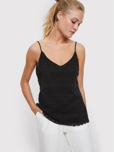 Vero Moda Top Honey 10190150 Czarny Regular Fit. Czarne topy Vero Moda, xs, bez wzorów, z bawełny, bez kołnierzyka, bez ramiączek. Za 119,99 zł.