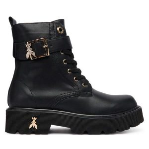 Trzewiki Patrizia Pepe. Czarne botki Patrizia Pepe, bez wzorów, bez obcasa, na płaskiej podeszwie, bez zapięcia. Za 499,99 zł.