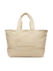Calvin Klein Jeans Torebka Pocket Canvas Zip Weekender LV04G3093G Écru. Brązowe shopper bag Calvin Klein Jeans, bez wzorów, z jeansu, bez dodatków. Za 289,99 zł.